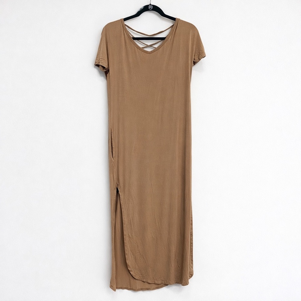 Khaki Maxi Dress XS Soft Lounge Dress With Pockets